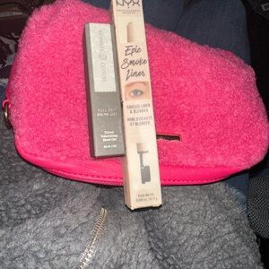 Bundle of Pink Fuzzy Clutch with Makeup Products